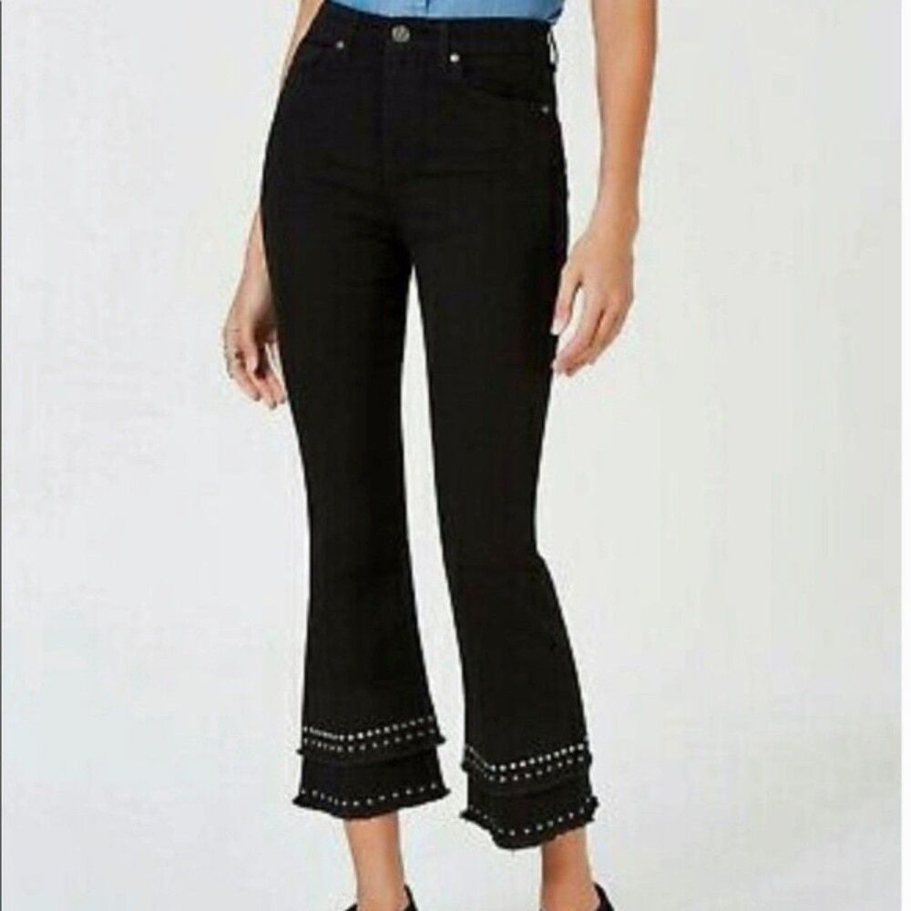 Style & Co. Black Studded Tiered Cropped Jeans Plus Size 24W NWT